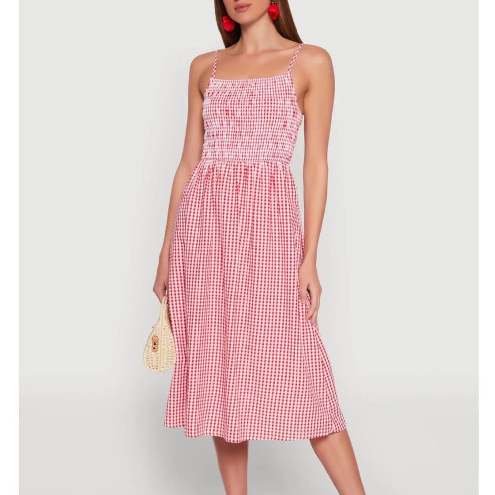 Almost Famous,  Cut Out Back Red Gingham Dress, M, American Summer Picnic